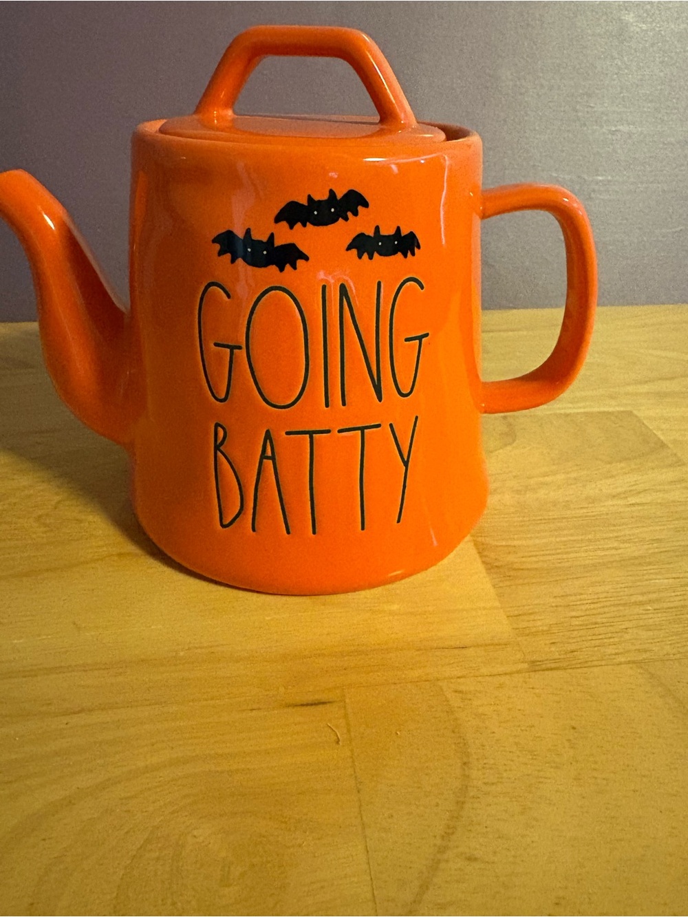 Rae Dunn Orange "Going Batty" Ceramic Teapot